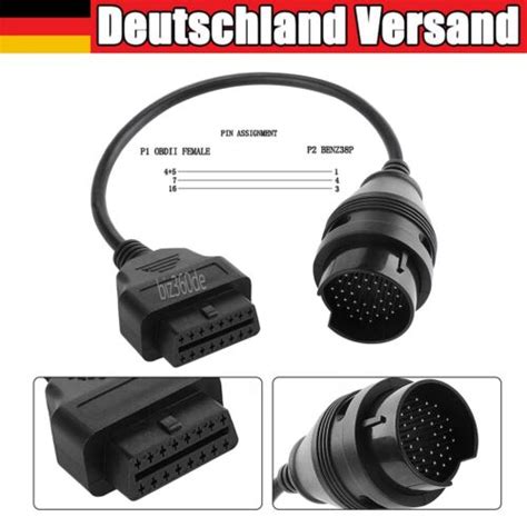 38pin Obd1 16pin Obd2 Diagnose Adapter Stecker Mercedes W124 W140 W202 W210 C5 Ebay