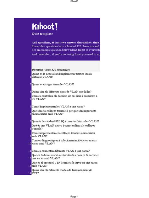 Kahoot Quiz Spreadsheet Template Xarxes Virtuals | PDF