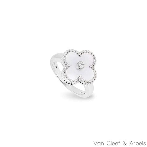 Van Cleef Arpels White Gold Vintage Alhambra Ring Size 48 VCARF48900