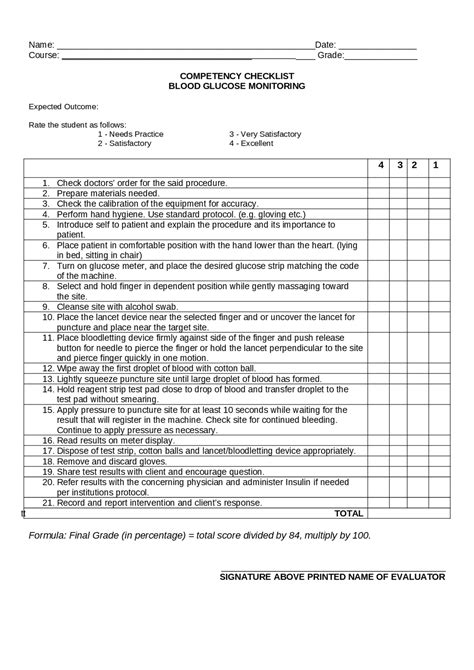 Competency Checklist - Blood Glucose Monitoring | Exercises Nursing ...