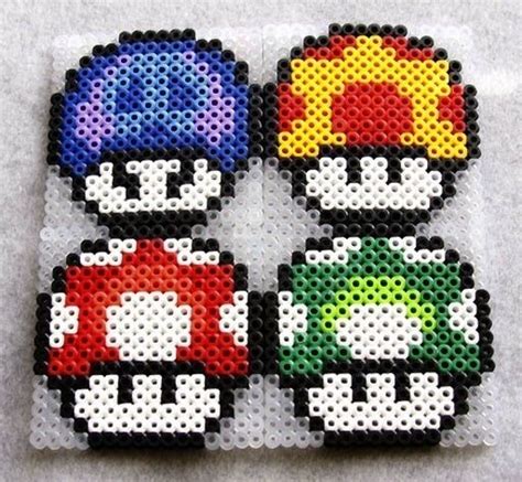 Perler Bead Mario Mushroom Coaster Set Melty Bead Patterns Pearler