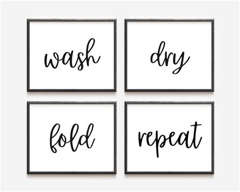 Wash Dry Fold Repeat Sign Set Of 4 Laundry Prints Laundry Etsy