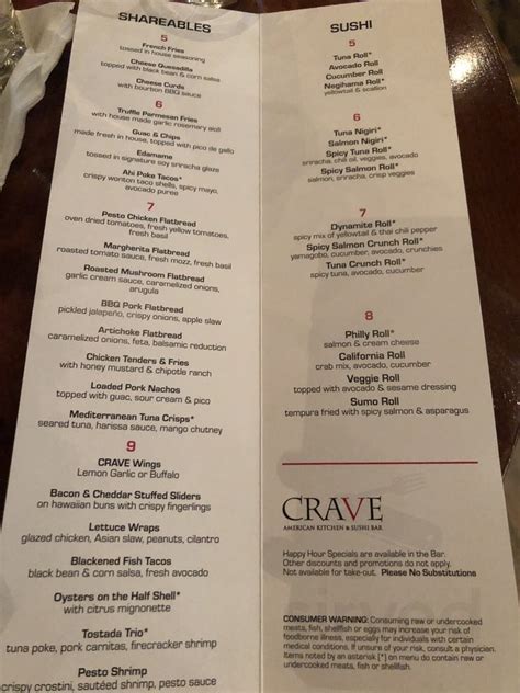 Crave American Kitchen And Sushi Bar West End St Louis Park Menus In