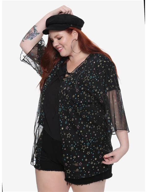 Black Glitter Star Sheer Kimono Plus Size Hot Topic