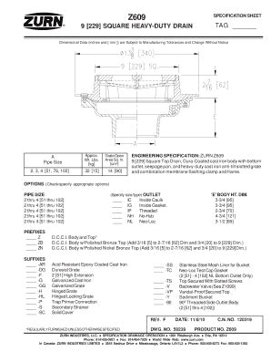 Fillable Online SPECIFICATION SHEET Z609 TAG 9 229 SQUARE HEAVYDUTY