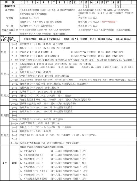 12级 2012 2013学年第二学期课表word文档在线阅读与下载无忧文档