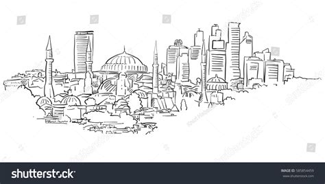 Istanbul Skyline Panorama Drawing Handdrawn Vector Stock Vector (Royalty Free) 585854459 ...