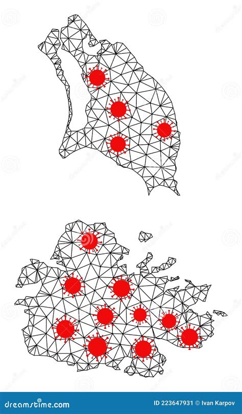 Netwerk Veelhoekige Kaart Van Antigua En Barbuda Met Rode Verborgen