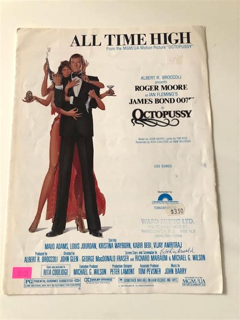 1983 Octopussy James Bond Film Sheet Music All Time High James Etsy