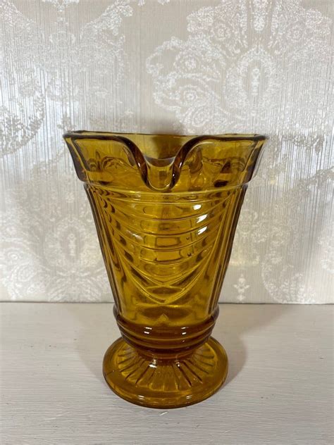 1930s Glassware Sowerby Art Deco Amber Pressed Glass Vase Etsy