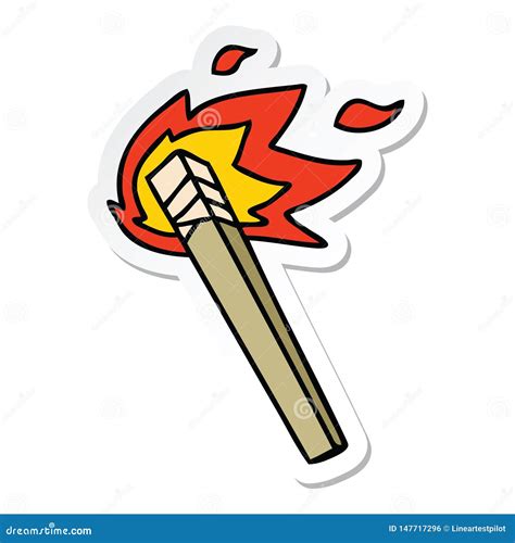 Sticker Of A Quirky Hand Drawn Cartoon Lit Torch Stock Vector