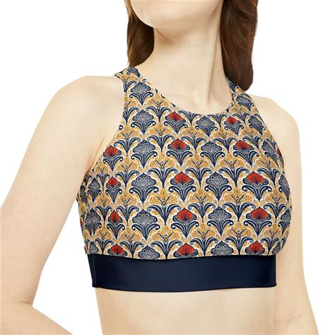 High Neck Crop Bikini Top Mushroom Baroque Pattern Etsy
