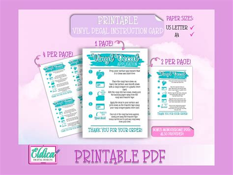 Printable Vinyl Decal Care Card Instructions Decal Application Order