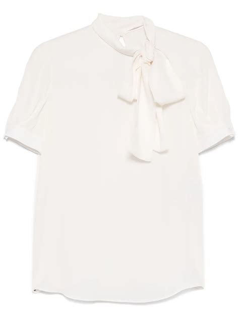 Valentino Garavani Pre Owned Pussy Bow Silk Blouse White FARFETCH