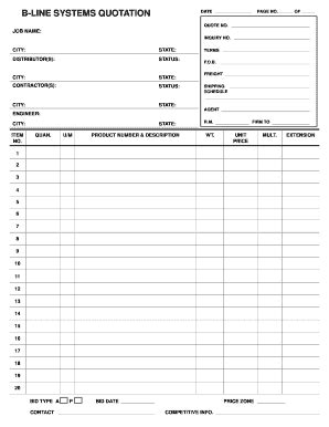 Fillable Online Cooper B Line Quotation Form Cooper Industries Fax