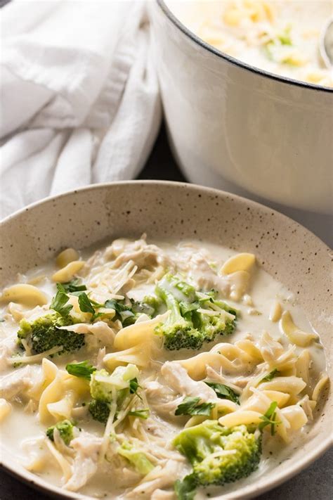 Chicken Alfredo Soup With Broccoli Creamy And Decadent One Pot Soup