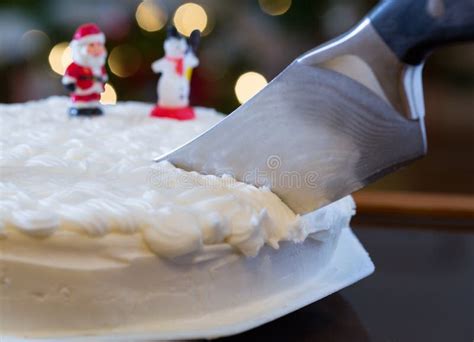 Icing on Christmas Cake with Tree Lights Stock Image - Image of pastry ...