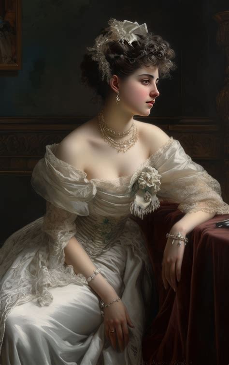 Elegant Victorian Lady Portrait in Opulent Attire Vintage Wall Art ... 