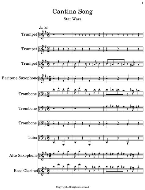 Cantina Song - Sheet music for Trumpet, Baritone Saxophone, Trombone