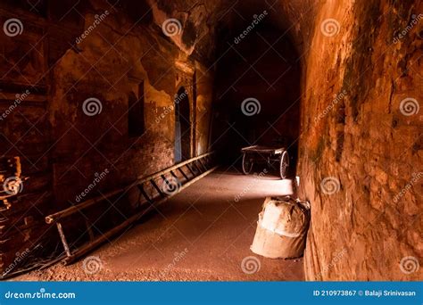 A Dark Hallway Inside The Ruins Of An Ancient Mausoleum In The Village