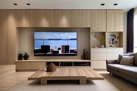 Premium Photo | Cabinets and wall for tv in living room