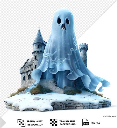 Premium PSD | 3d ghost cartoon haunting an abandoned castle with