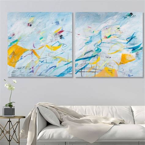 Colorful Modern Art Large Art X Light Blue Painting With Yellow