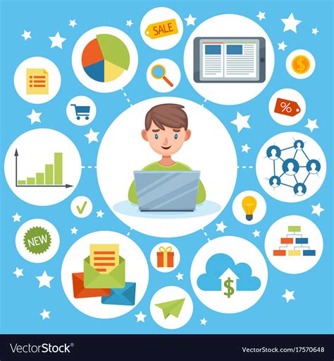 cartoon man  computer mind map royalty  vector image