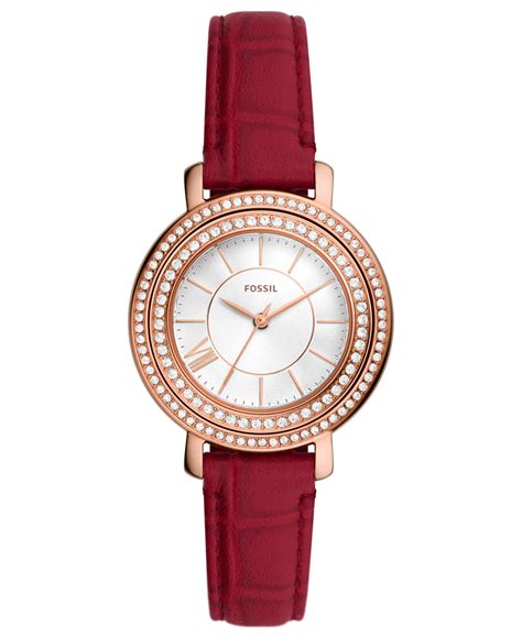 Fossil Womens Jacqueline Three Hand Rose Gold Tone Stainless Steel Watch 34mm In Red Modesens