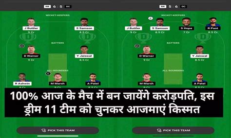 Rr Vs Dc Dream Team Prediction In Hindi