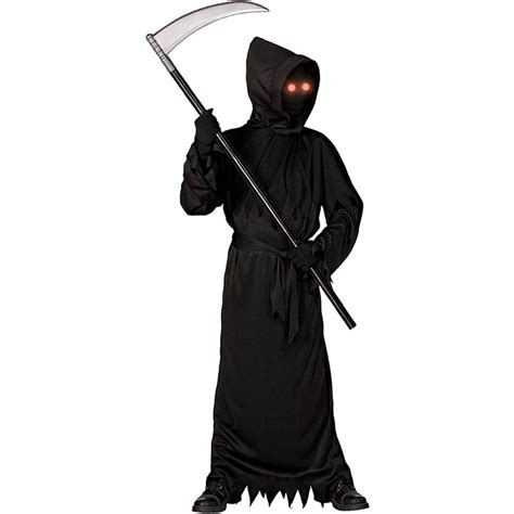 Grim Reaper Halloween Costume With Glowing Red Eyes For Adult Scythe