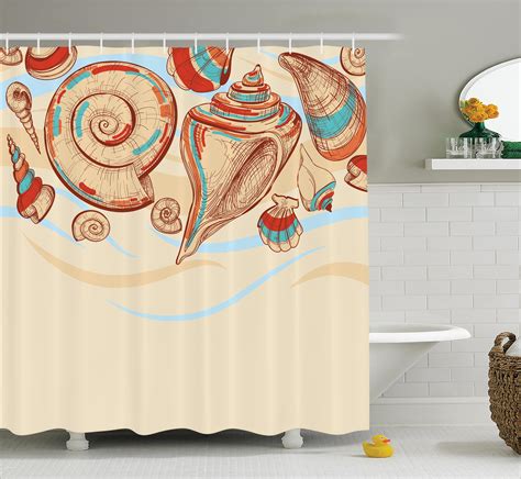 Shower Curtain Set Pastel Colored Macro Seashells Picked From Beach Drifts Coral Marine Mollusk