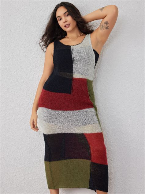 Curve And Plus Geometric Knitted Maxi Dress For Daily Casual Vacation