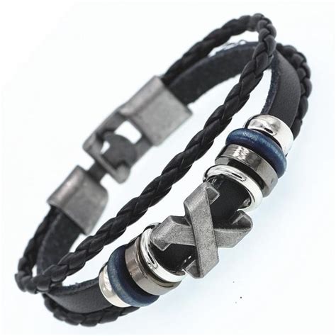 Stoere Heren Armband X Leer Met Metalen Accenten Armband Mannen