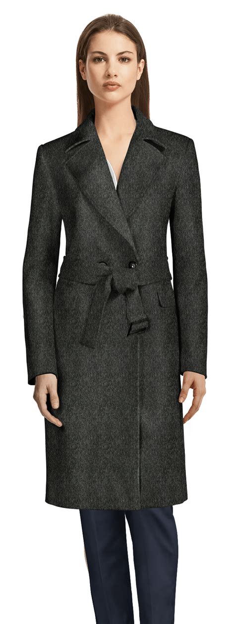 Long Charcoal Wool Trench Coat With Wide Lapels Sumissura