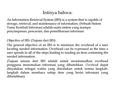 Sistem Temu Balik Informasi Information Retrieval Systems Irs Ppt