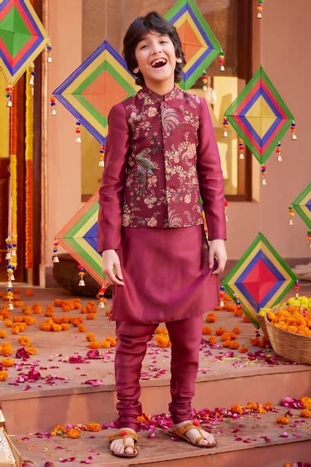 Buy Maroon Natural Silk Embroidered Nasir Floral And Bird Motif Bundi