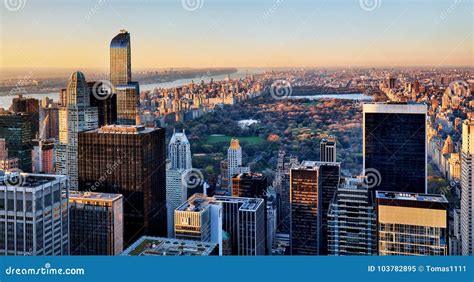 Central Park in New York at Sunset Editorial Image - Image of aerial ...