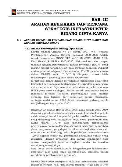 Bab Iii Arahan Kebijakan Dan Rencana Strategis Infrastruktur Bidang