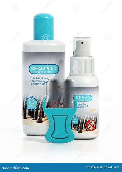 Hair Lice Shampoo Spray And Metal Lice Comb Isolated On White