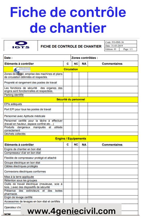 Fiche De Contr Le De Gestion Chantier Pdf Planning De Travail Fiches