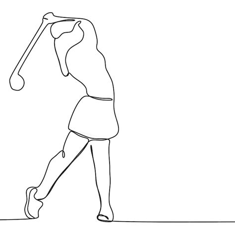 premium vector  continuous  drawing  young golf player swing