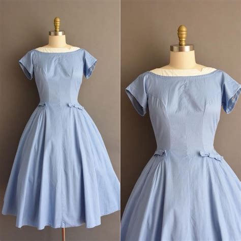 Just Listed Vintage 1950s Periwinkle Blue Cotton Full Skirt Dress