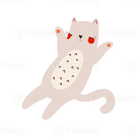 Illustration Of Funny Flat Cat Little Cute Kitten 36130864 Png