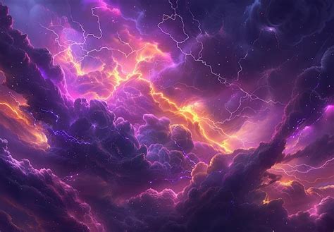 Premium Photo | A purple and yellow lightning background with lightning bolts