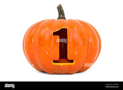 Number 1 Halloween Font. Pumpkin with carved 1, 3D rendering isolated ...