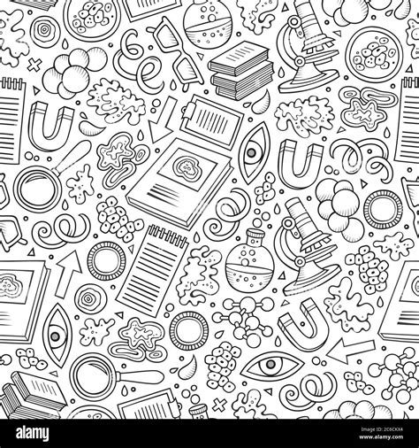 Cartoon Cute Hand Drawn Science Seamless Pattern Stock Vector Image