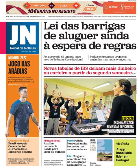 Capa Jornal de Notícias 6 dezembro 2022 capasjornais pt