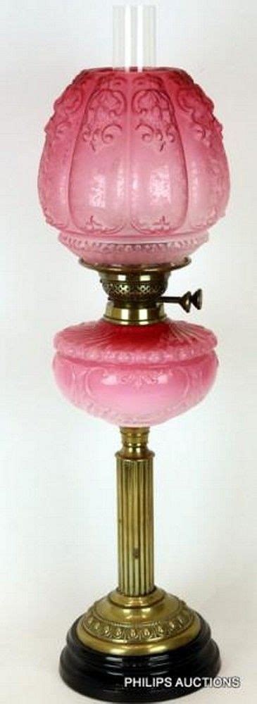 Victorian Cranberry Glass Banquet Lamp 19th Century Original Complete Lamps Kerosene Oil