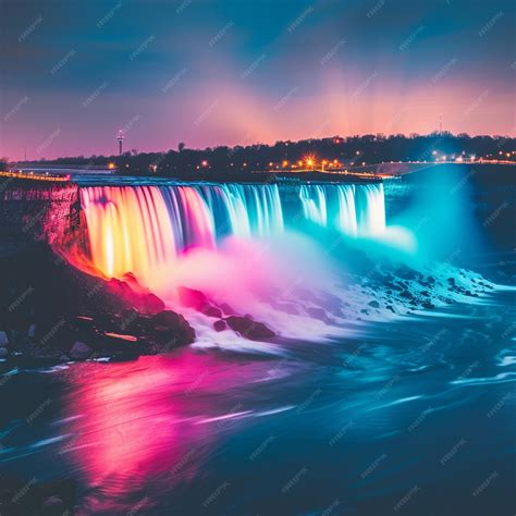 premium photo night view  colorful illuminated niagara falls